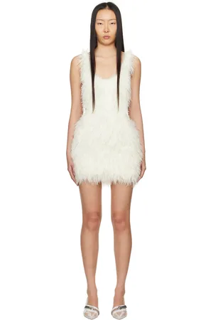 COPERNI Robe courte blanche en tricot à poils longs