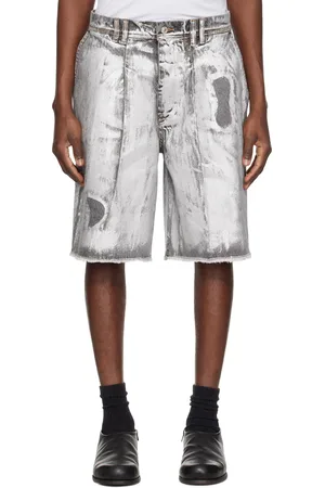 Kusikohc Short argenté en denim à effet délavé