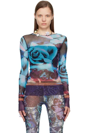 Jean Paul Gaultier T-shirt à manches longues mauve et bleu à motif graphique