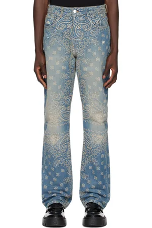 AMIRI Jean droit bleu à motif cachemire à logo en tissu jacquard