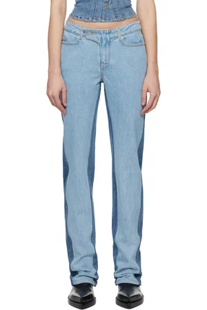 MUGLER Jean droit bleu à effet délavé