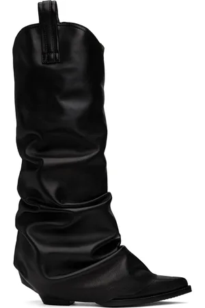 R13 Bottes de cowboy hauteur genou noires à empiècement