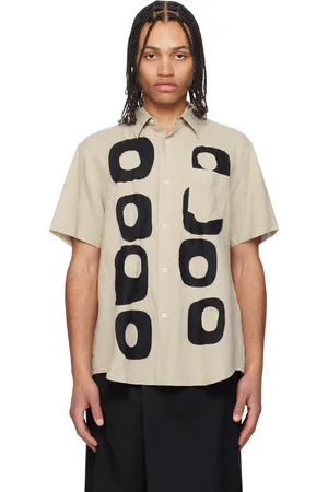 Fumito Ganryu Chemise beige en lin à motif de style patchwork