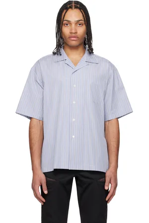 Fumito Ganryu Chemise bleue à rayures, à fentes et à col ouvert