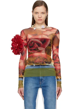 Jean Paul Gaultier T-shirt à manches longues rouge et vert à motif graphique