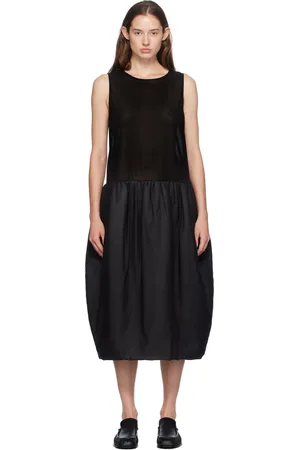 AMOMENTO Robe midi noire à haut transparent et à jupe rembourrée bouffante