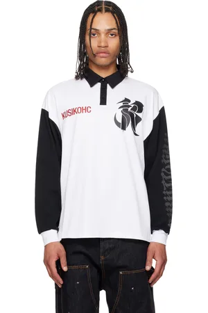 Kusikohc Polo de rugby à manches longues blanc et noir