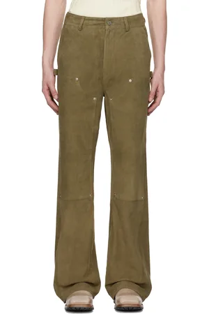 Deadwood Pantalon Deetz kaki en cuir à empiècement aux genoux