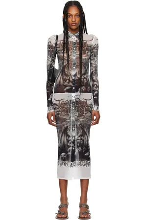 Jean Paul Gaultier Robe midi noir et blanc à images à logo - Très Gaultier