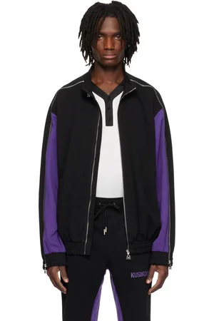 Kusikohc Blouson de survêtement noir et mauve en jersey à glissière