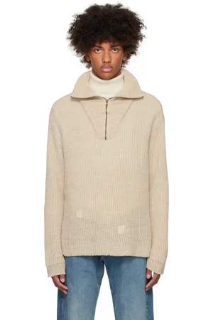 Maison Margiela Pull beige en tricot léger de laine Shetland
