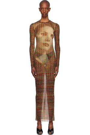Jean Paul Gaultier Robe longue multicolore à motif tartan et à image de visage