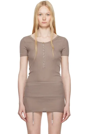 LEMAIRE Justaucorps taupe en tricot côtelé à boutons