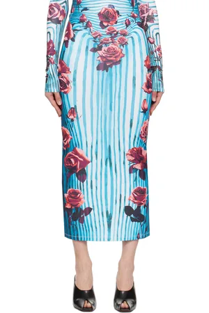 Jean Paul Gaultier Jupe longue bleu et rouge à motif graphique