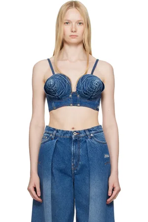 Jean Paul Gaultier Haut de style soutien-gorge bleu en denim à bonnets coniques