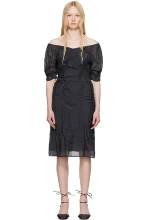 LEMAIRE Robe midi de style parachute grise en crêpe chiffon de soie