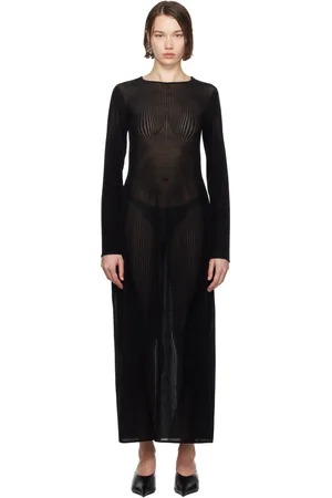 Jean Paul Gaultier Robe longue noire à rayures fines Morphing - Gaultier TV