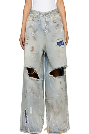 Vetements Jean ample bleu à effet usé