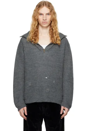 Maison Margiela Pull molletonné léger gris en tricot de laine Shetland