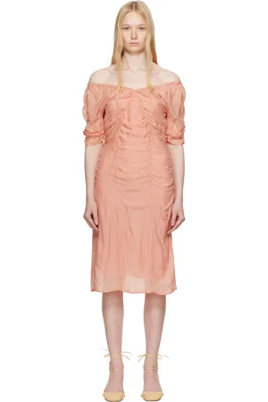 LEMAIRE Robe midi de style parachute rose en crêpe chiffon de soie