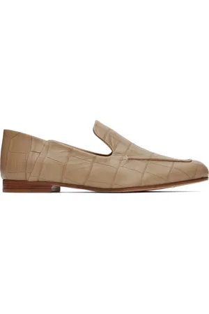 Max Mara Flâneurs Laris beiges en cuir gaufré façon croco