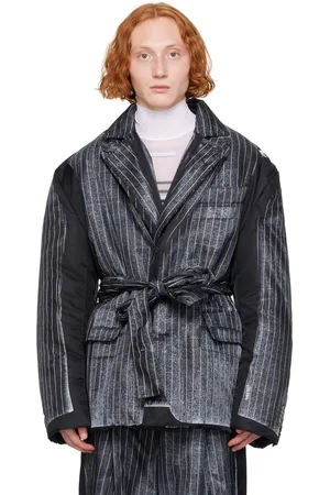 Jean Paul Gaultier Manteau rembourré noir à motif trompe l