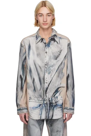 Y / PROJECT Chemise beige et bleu à images trompe l