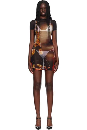 Jean Paul Gaultier Robe courte noir et rouge à motif graphique - Fashion Fiction