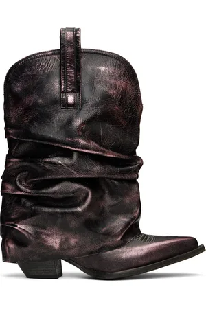 R13 Bottes de cowboy hauteur mi-mollet noir et rose