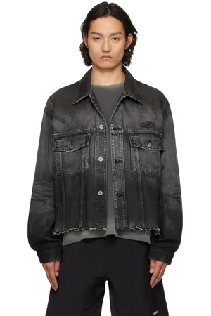 We11 Done Blouson de sport noir en denim à logo Selldone et à effet aérosol