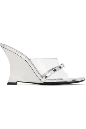 VERSACE Mules à talon compensé 95 argentées à boucle Gianni