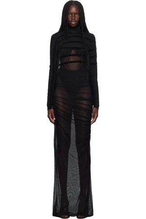 Jean Paul Gaultier Robe longue noire à rayures floquées