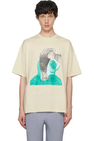 Issey Miyake T-shirt beige à image