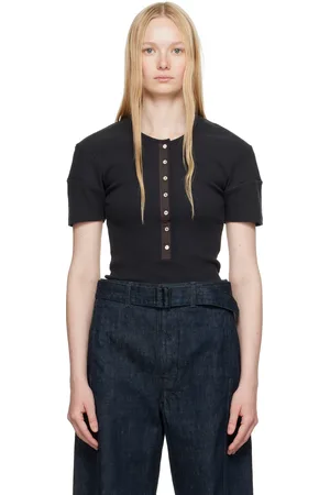LEMAIRE T-shirt de style henley ajusté noir