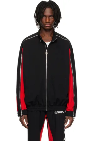 Kusikohc Blouson de survêtement noir et rouge en jersey à glissière