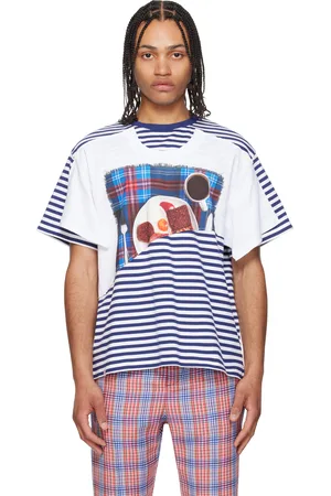 Charles Jeffrey Loverboy T-shirt blanc et bleu marine à empiècement superposé édition Auld Hag