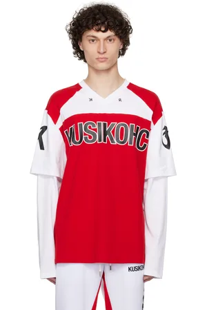 Kusikohc T-shirt de baseball à manches longues rouge et blanc