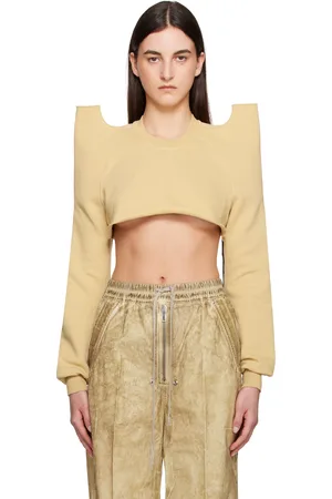 Rick Owens Pull molletonné écourté beige à épaules Tecsweat - Hollywood