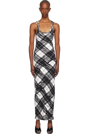 Jean Paul Gaultier Robe longue noir et blanc à motif tartan