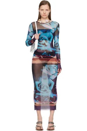 Jean Paul Gaultier Robe longue mauve et bleu à motif graphique