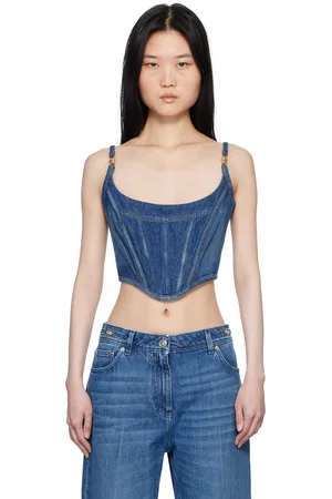 VERSACE Débardeur bleu en denim à logos Medusa 