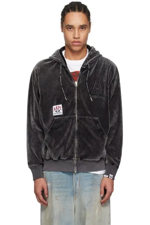 A Bathing Ape Pull à capuche noir en velours à glissière et à logos
