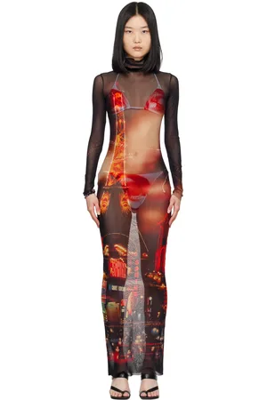 Jean Paul Gaultier Robe longue rouge à motif Pigalle - Fashion Fiction