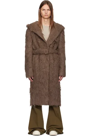 Rick Owens Manteau ajusté brun à capuche