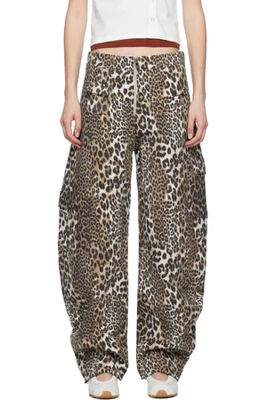Ganni Pantalon de détente beige et brun en molleton épais