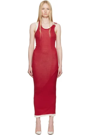 Jean Paul Gaultier Robe longue drapée rouge à assemblage étagé