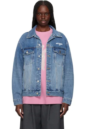 We11 Done Blouson camionneur bleu en denim à logos 1506