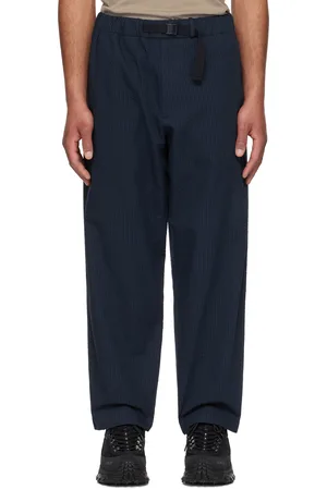 Moncler Pantalon bleu marine en tissu gaufré à ceinture
