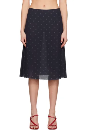 Acne Studios Jupe midi étagée bleu marine en filet
