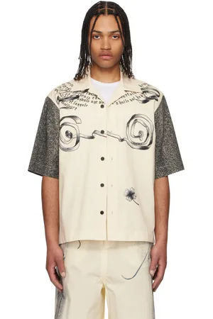 Jean Paul Gaultier Chemise de bowling beige à images de style tatouage